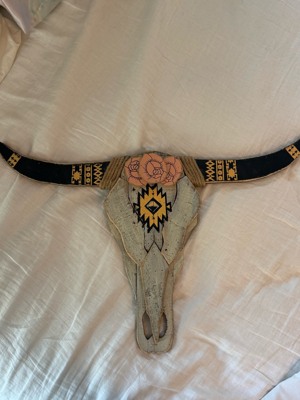 Handmade in Nashville from reclaimed wood. Painted Longhorn Skull wall Art